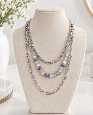 Pomina Silver Semi Precious Necklace Trio New